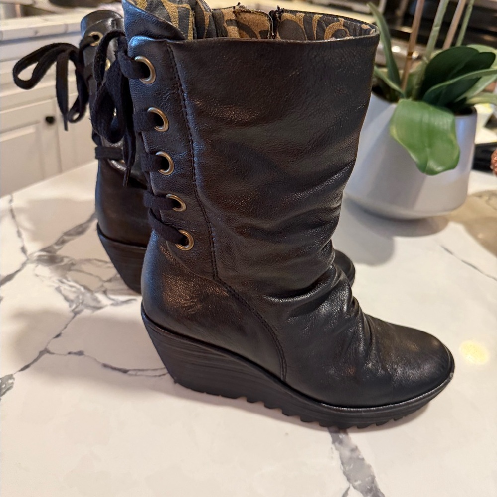 Fly London Black wedge boots size 39 EU